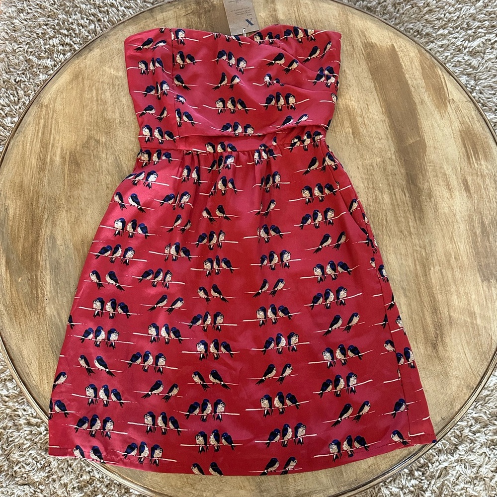 Judith March new Charming Red Bird Print Dress